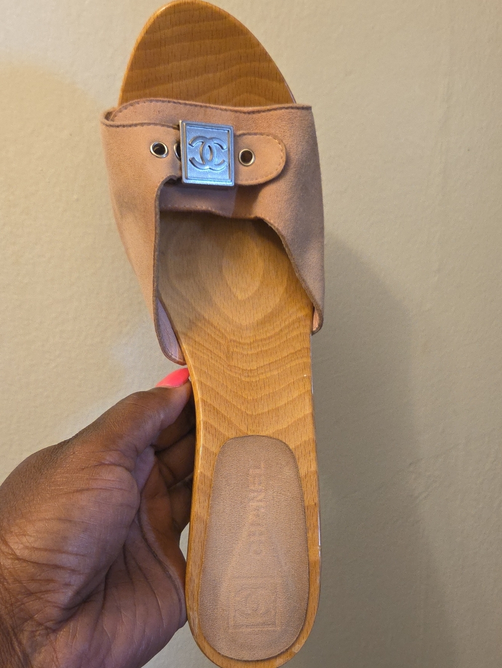 CHANEL Blush Suede Slide with Silver CC Medallion